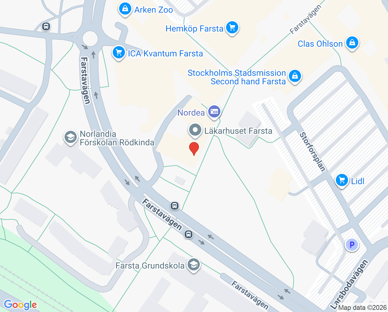 Karta till Ögonspecialisterna Farsta, Farsta
