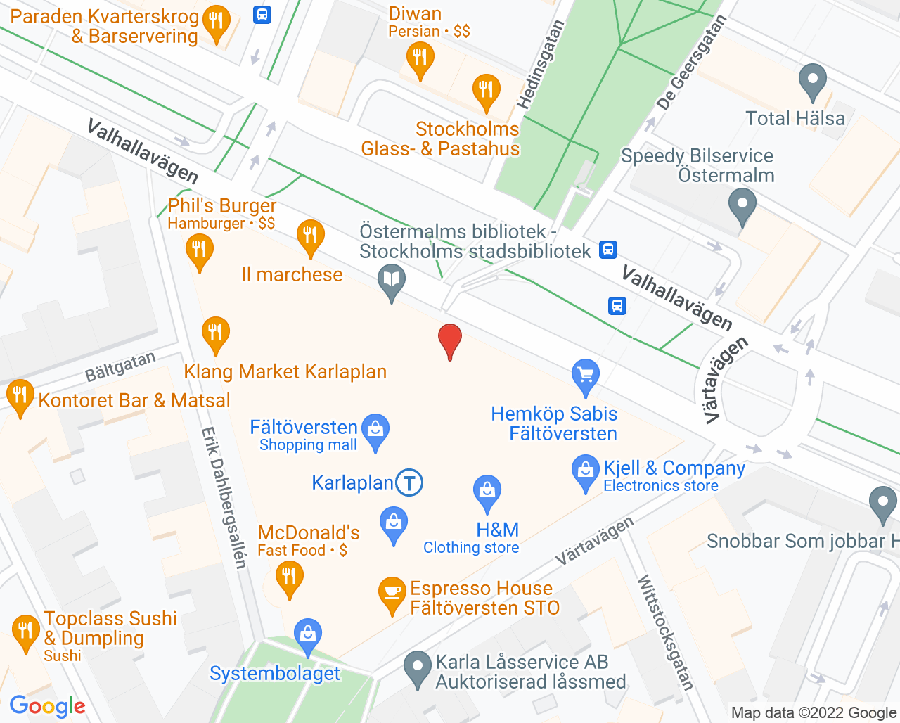Karta till Folktandvården Karlaplan