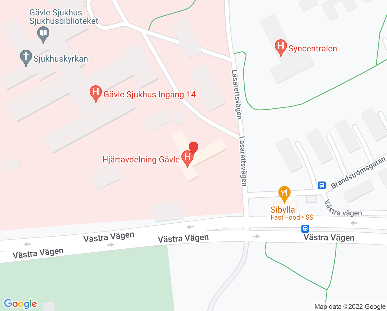 Karta till Återbesöksmottagning intensivvård Gävle
