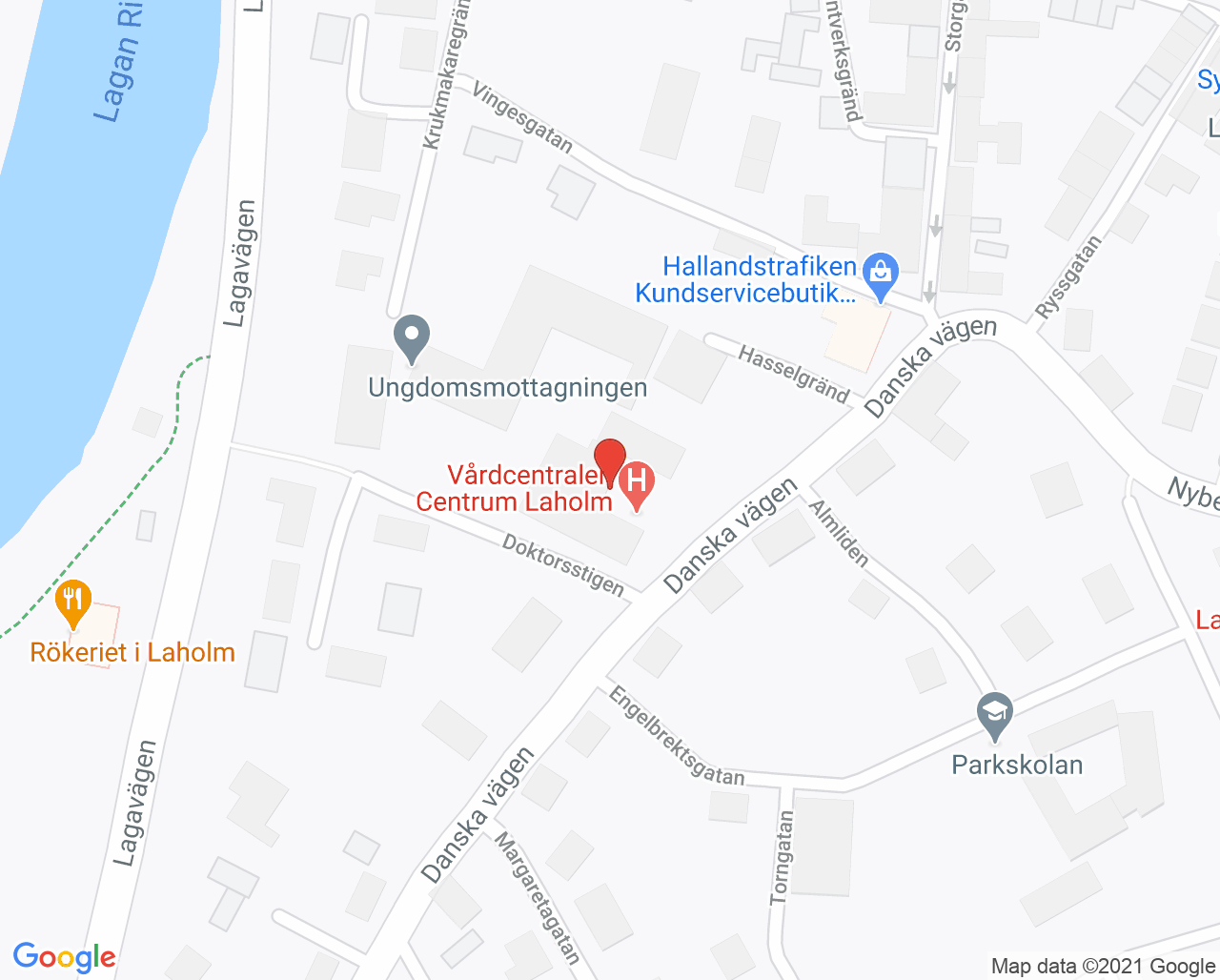 Karta till Helgmottagningen Laholm, Vårdcentralen Halland