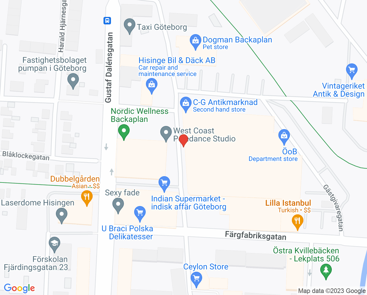 Karta till BUP-mottagning Hisingen, Göteborg