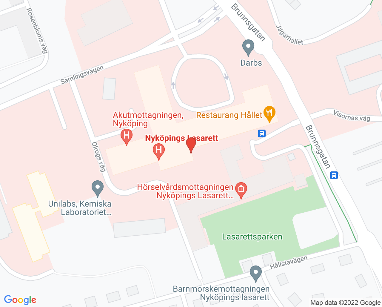 Karta till Ultraljudsmottagningen Nyköpings lasarett, Nyköping