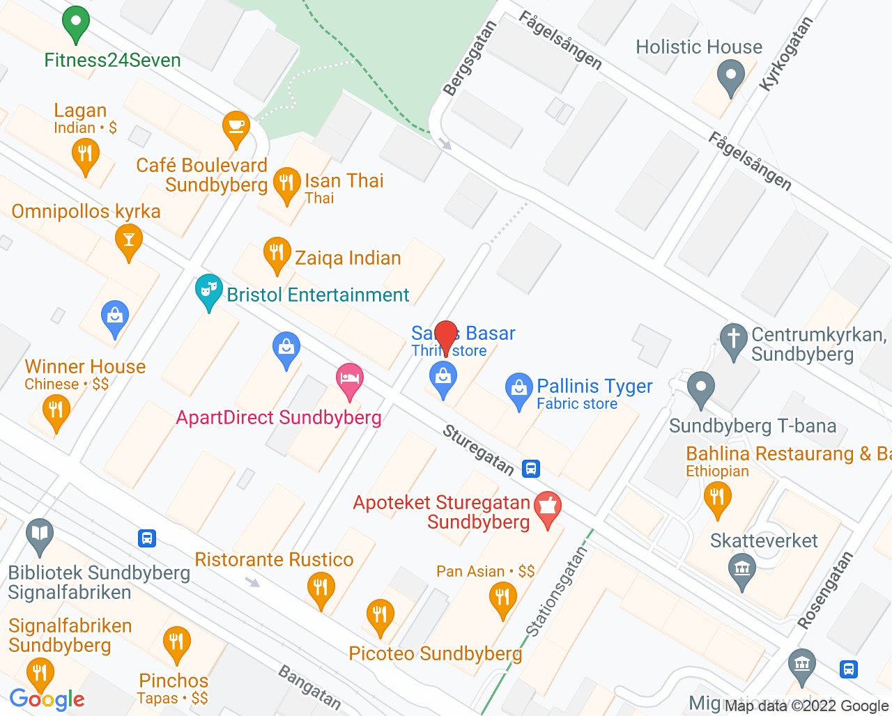 Karta till Sundbybergs läkarmottagning Idris Abdalla, Sundbybergs centrum