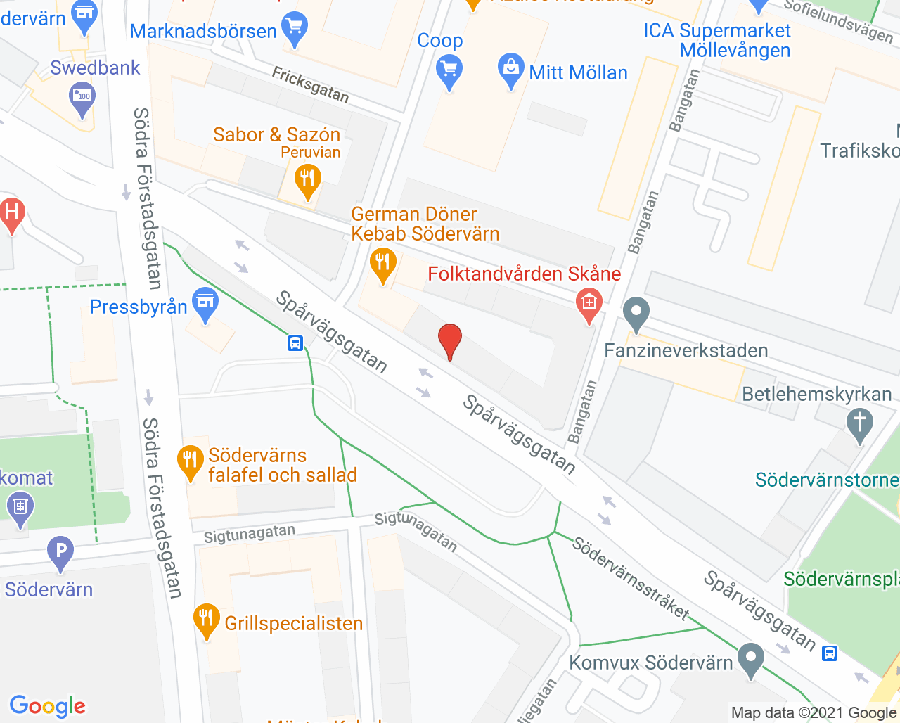 Karta till Möllevångens Vårdcentral, Malmö