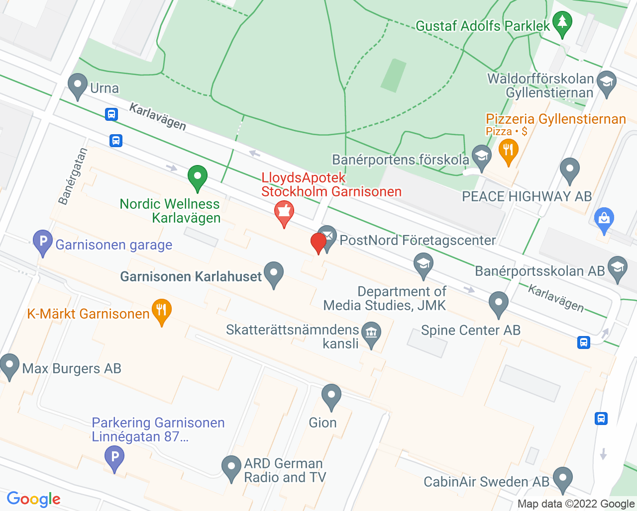 Karta till Medical Fysioterapi Östermalm - Bettina Brink, Karlavägen 102