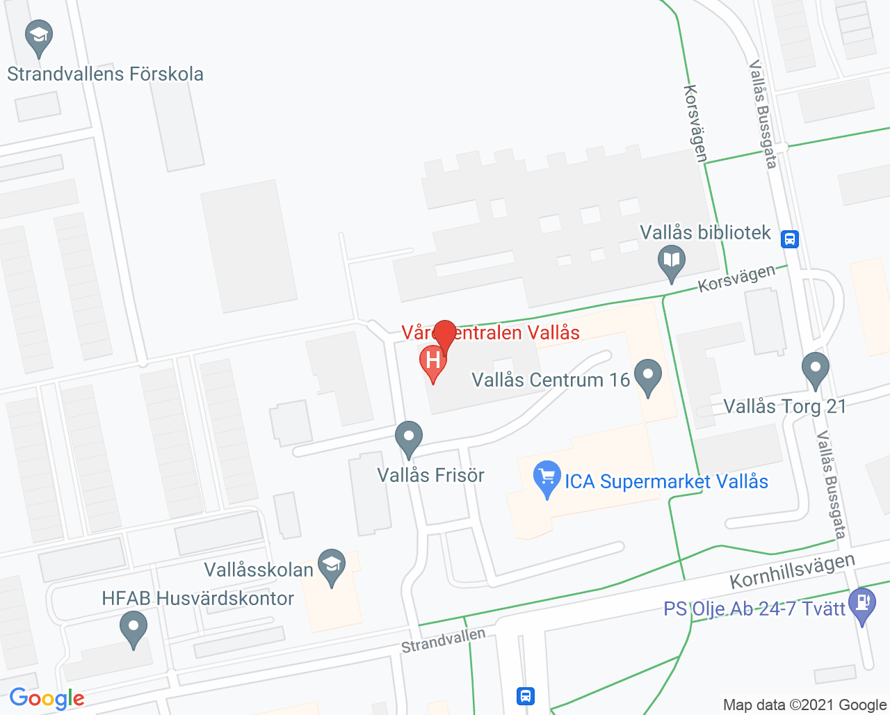 Karta till Fysioterapin Vallås, Halmstad
