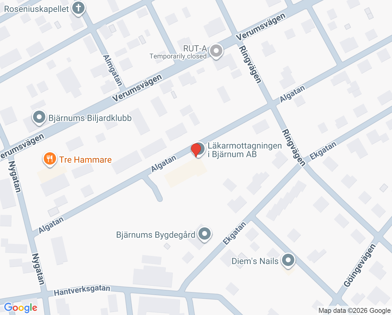 Karta till Läkarmottagningen i Bjärnum BVC