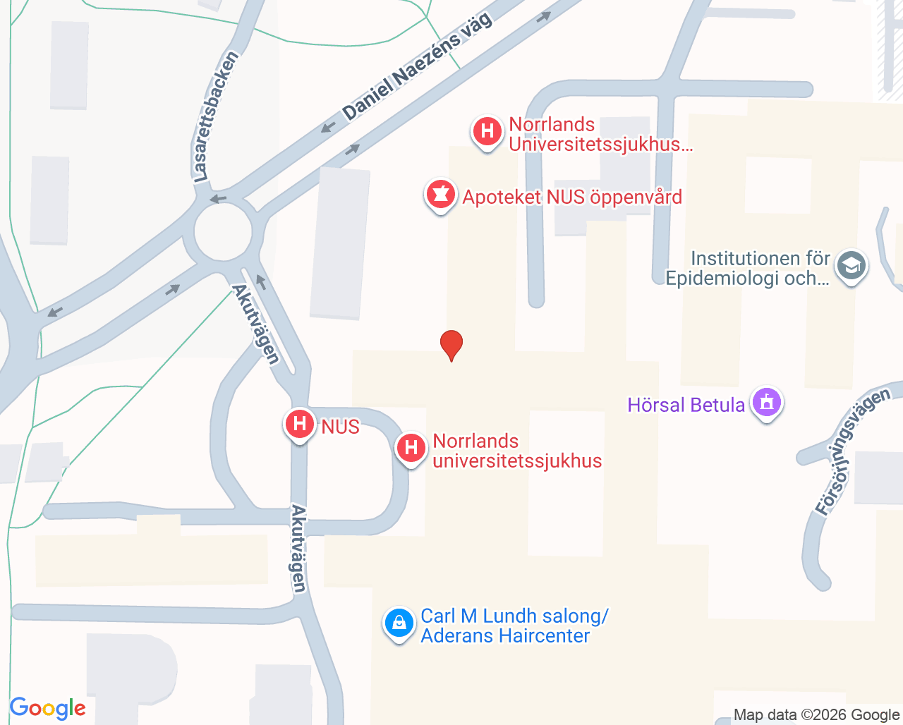 Karta till Folktandvård NUS Umeå