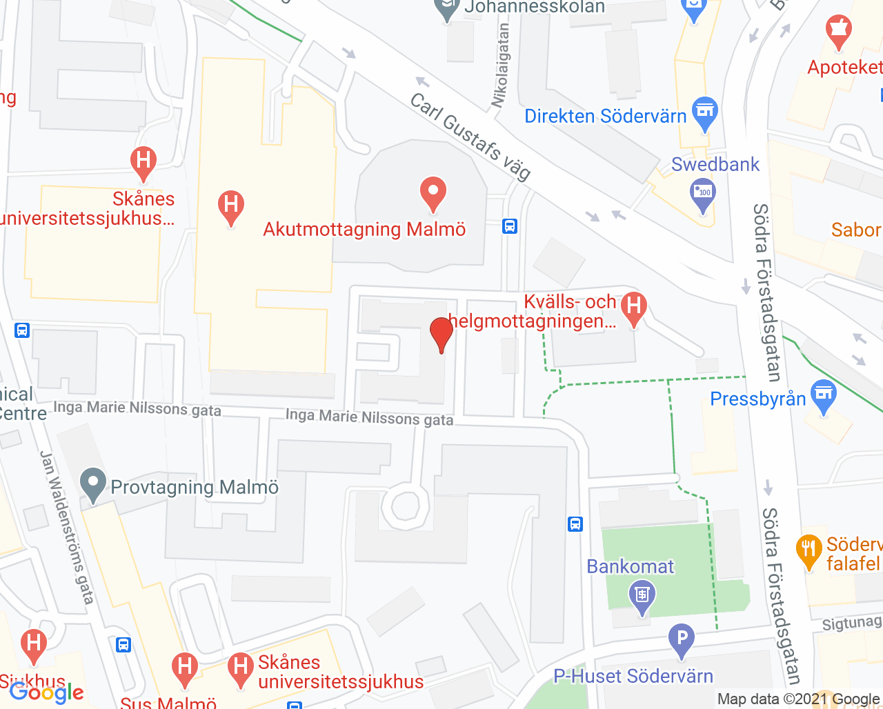 Karta till Orofacial medicin Malmö, Folktandvården Skåne AB