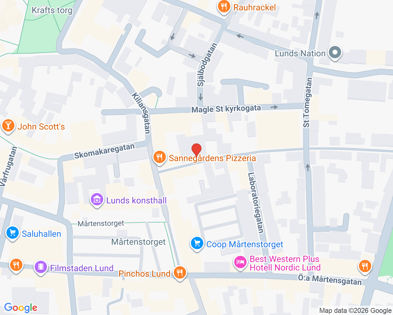 Karta till Karin Selander Psykoterapi, Lund
