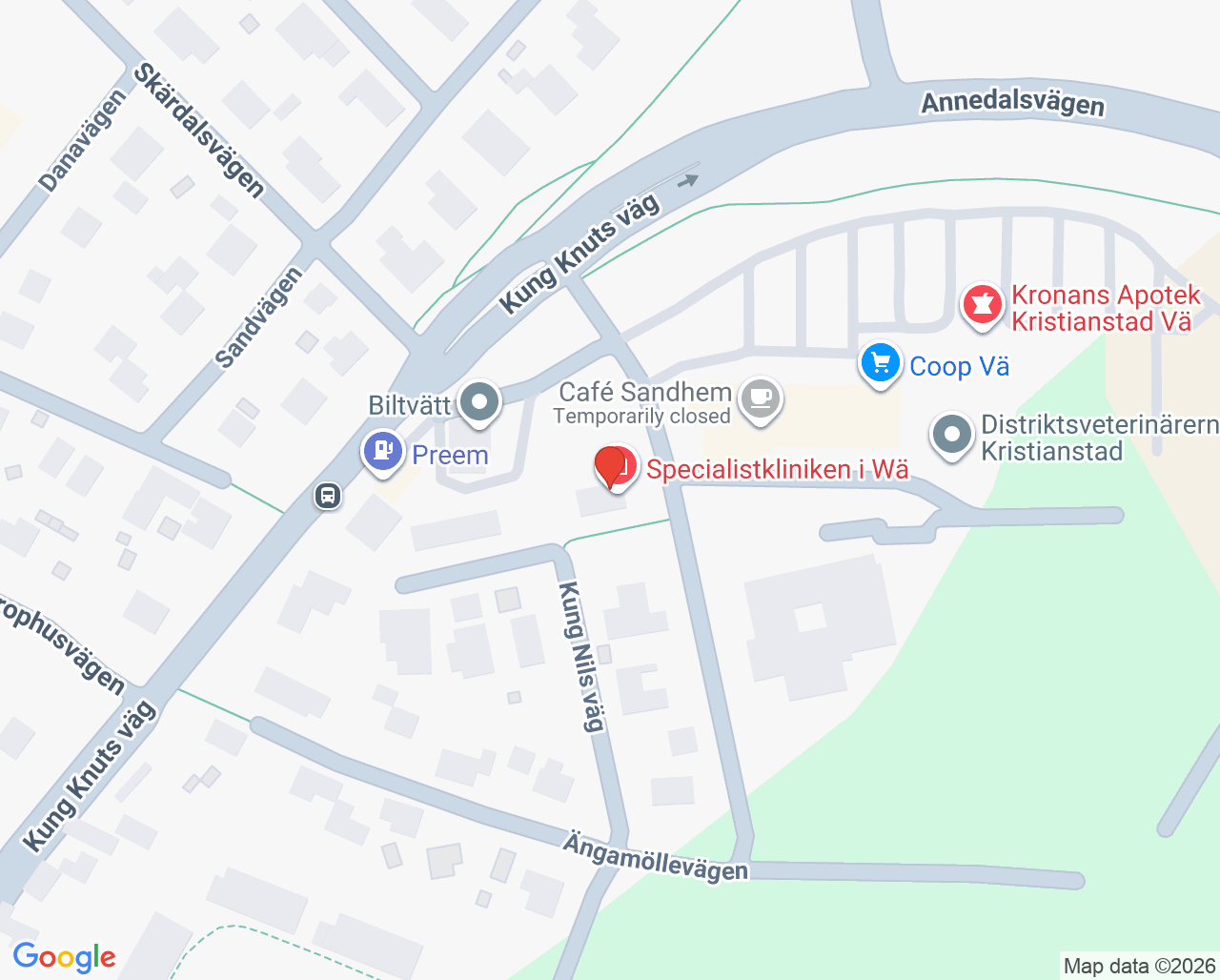 Karta till Specialistkliniken i Wä, Kristianstad