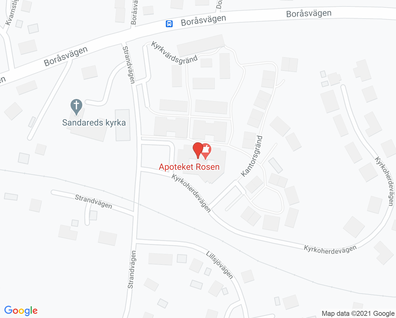 Karta till Närhälsan Sandared rehabmottagning, Sandared