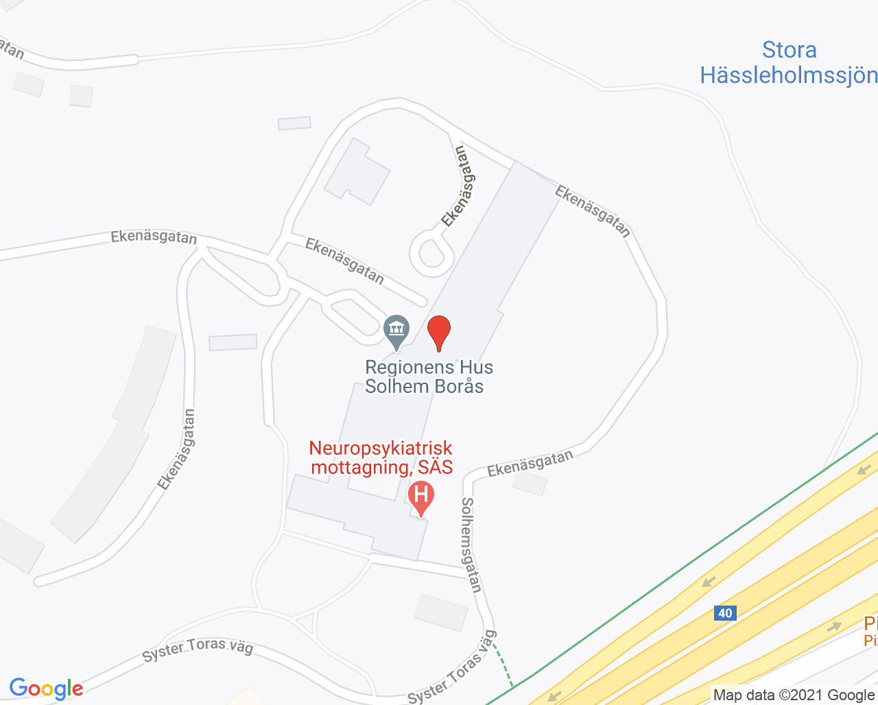 Karta till Närhälsan Solhem rehabmottagning, Borås