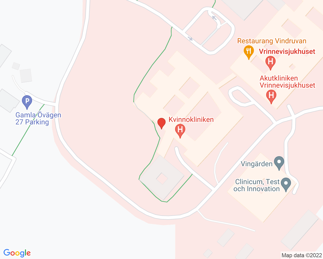 Karta till Kvinnokliniken ViN, Norrköping