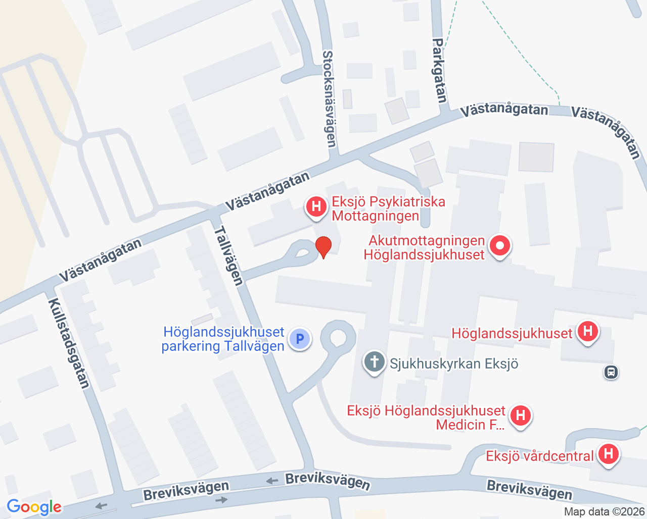 Karta till Psykiatriska akutmottagningen Höglandssjukhuset Eksjö