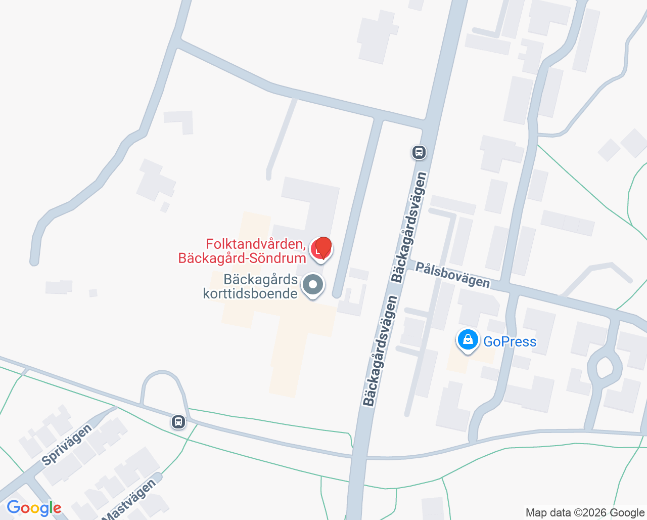 Karta till Folktandvården Bäckagård-Söndrum, Halmstad