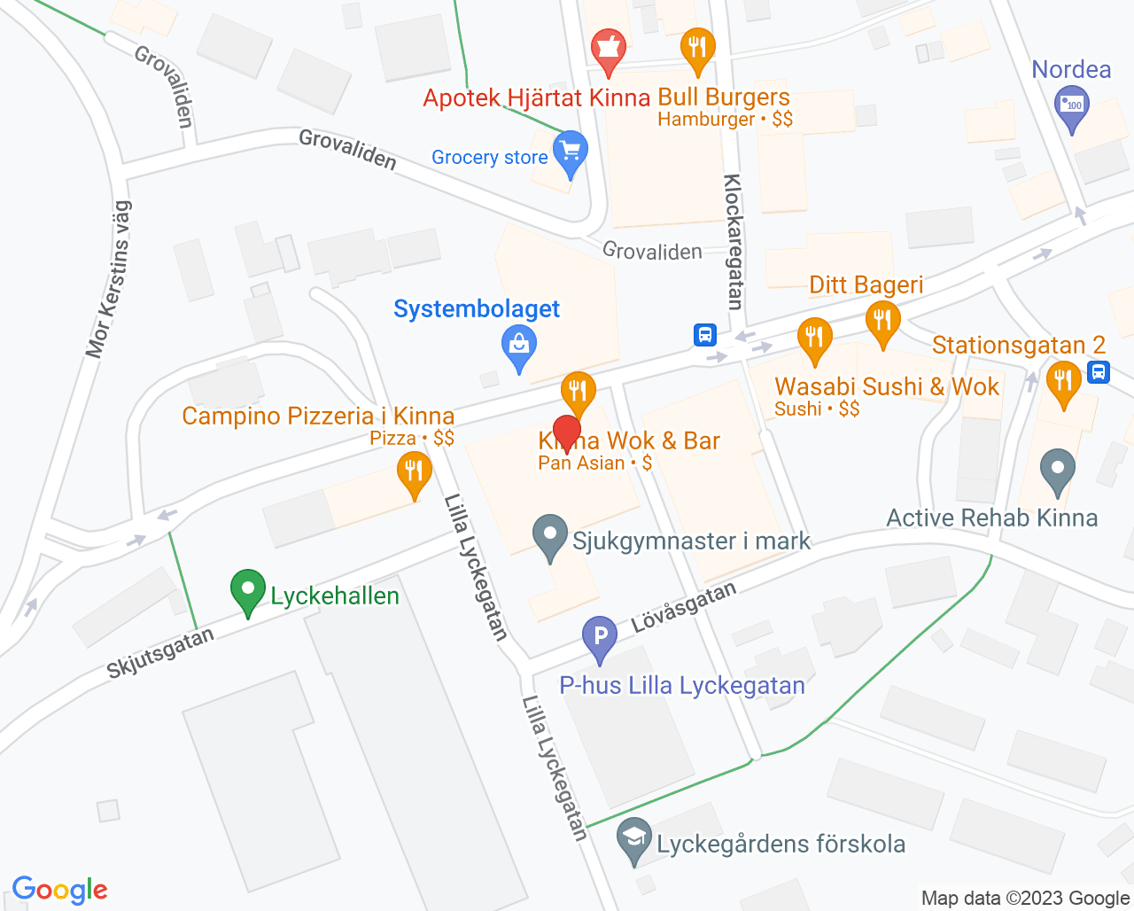 Karta till Husläkarcentralen Kinna, Kinna