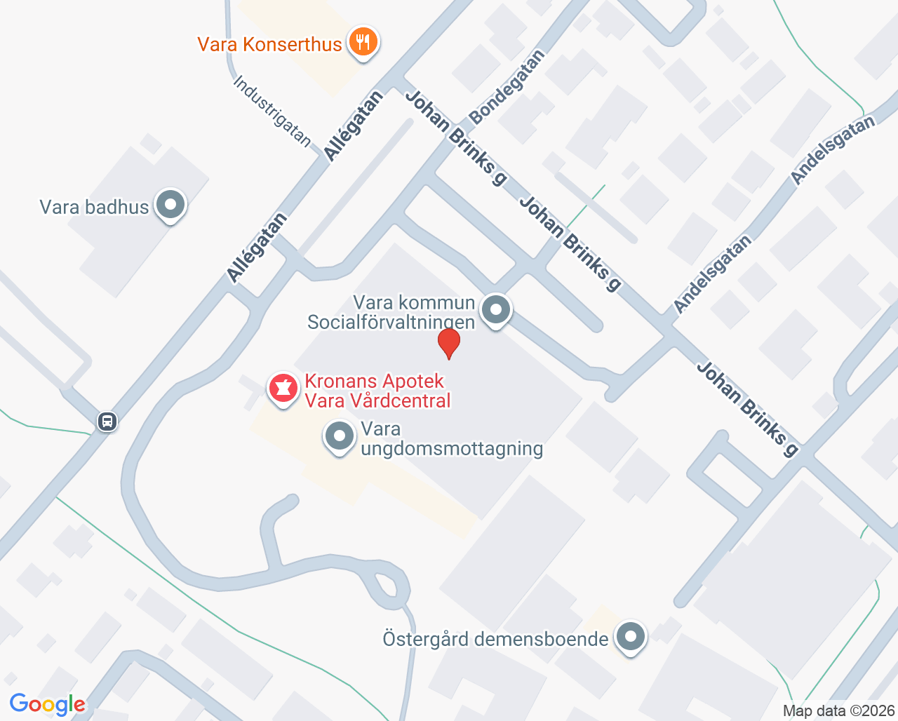 Karta till Närhälsan Vara vårdcentral, Vara