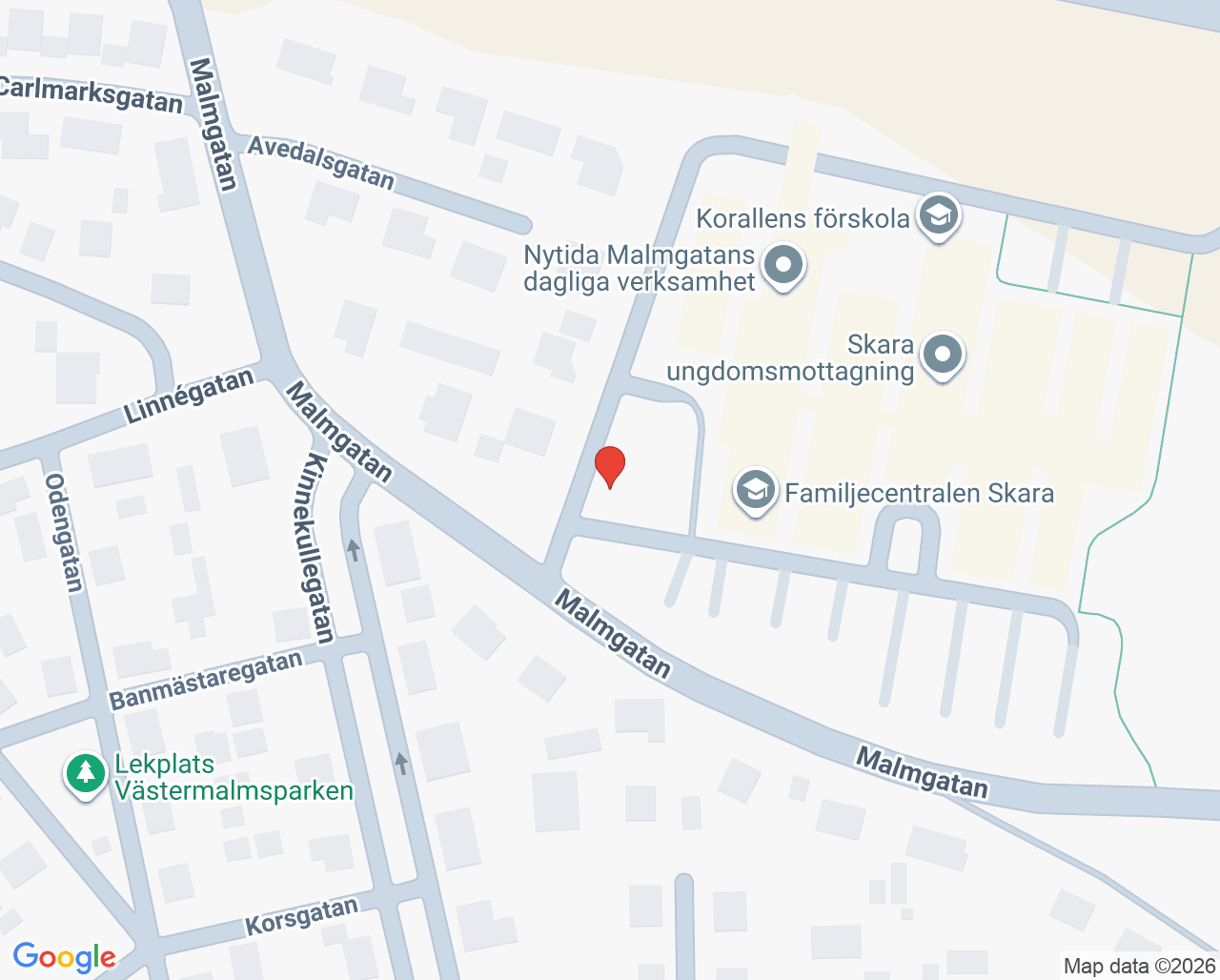 Karta till Skara ungdomsmottagning, Skara