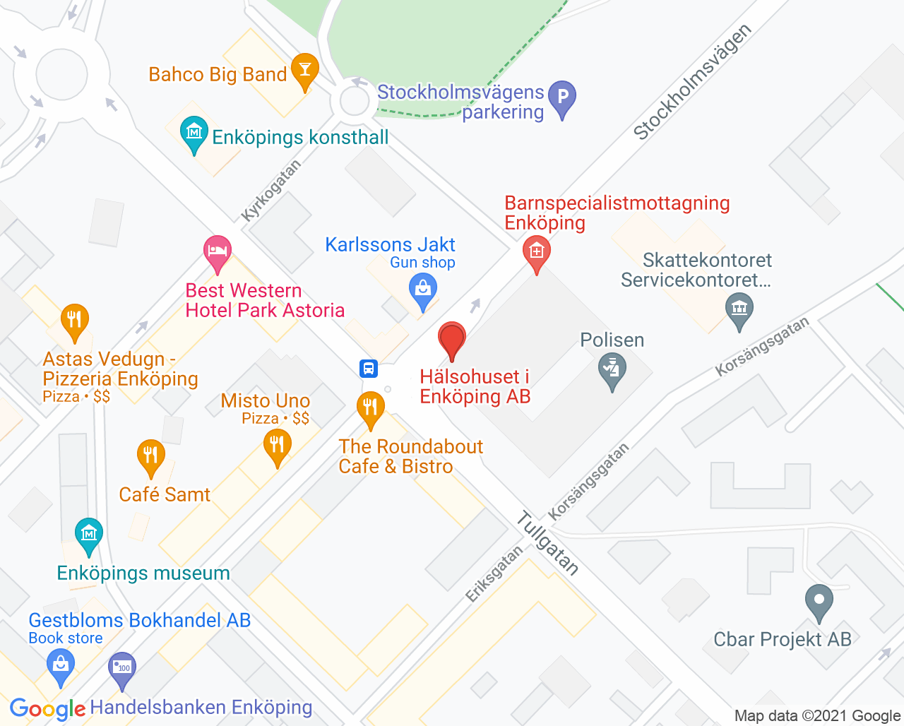 Karta till Öron-Näsa-Halspraktiken i Enköping