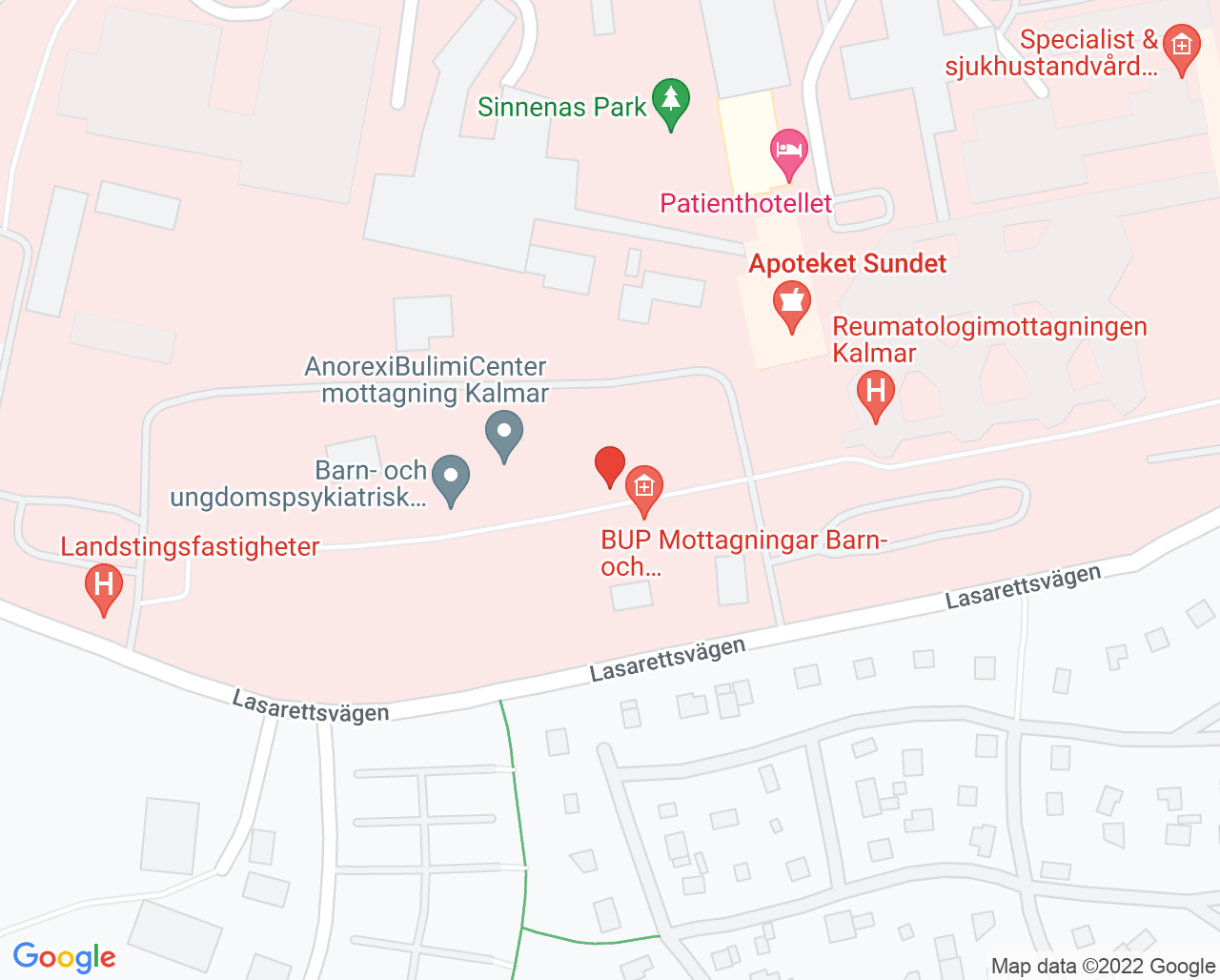 Karta till Vuxenpsykiatriska mottagningen 1 Kalmar