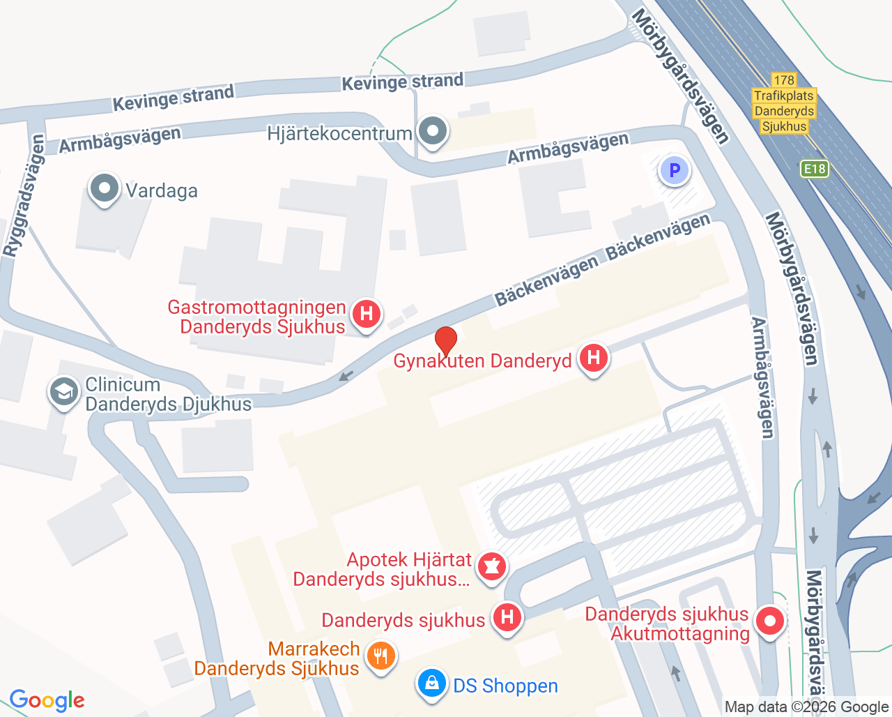 Karta till Vårdavdelning 17 BB Danderyd, Danderyds sjukhus