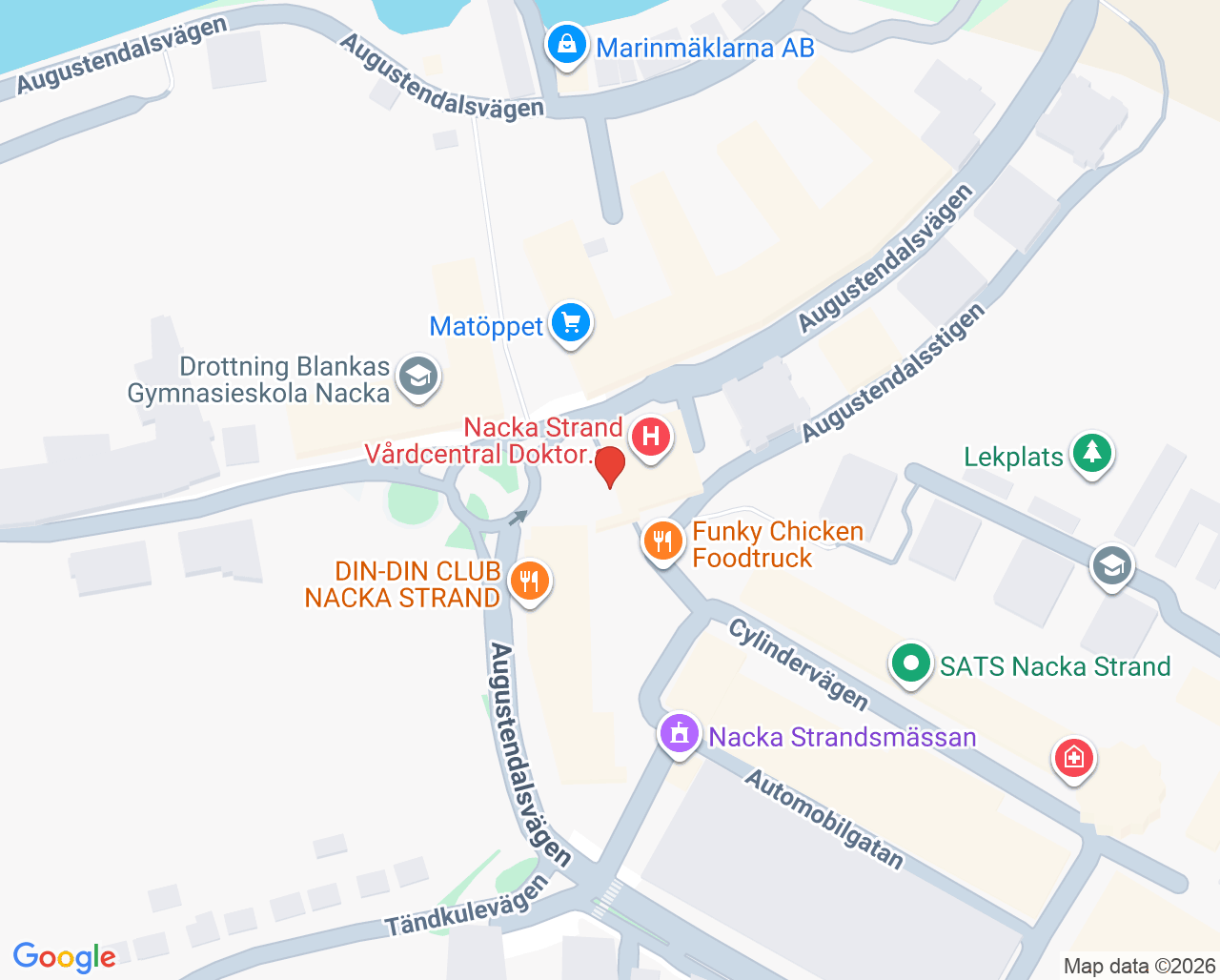 Karta till Doktor.se Nacka Strands vårdcentral
