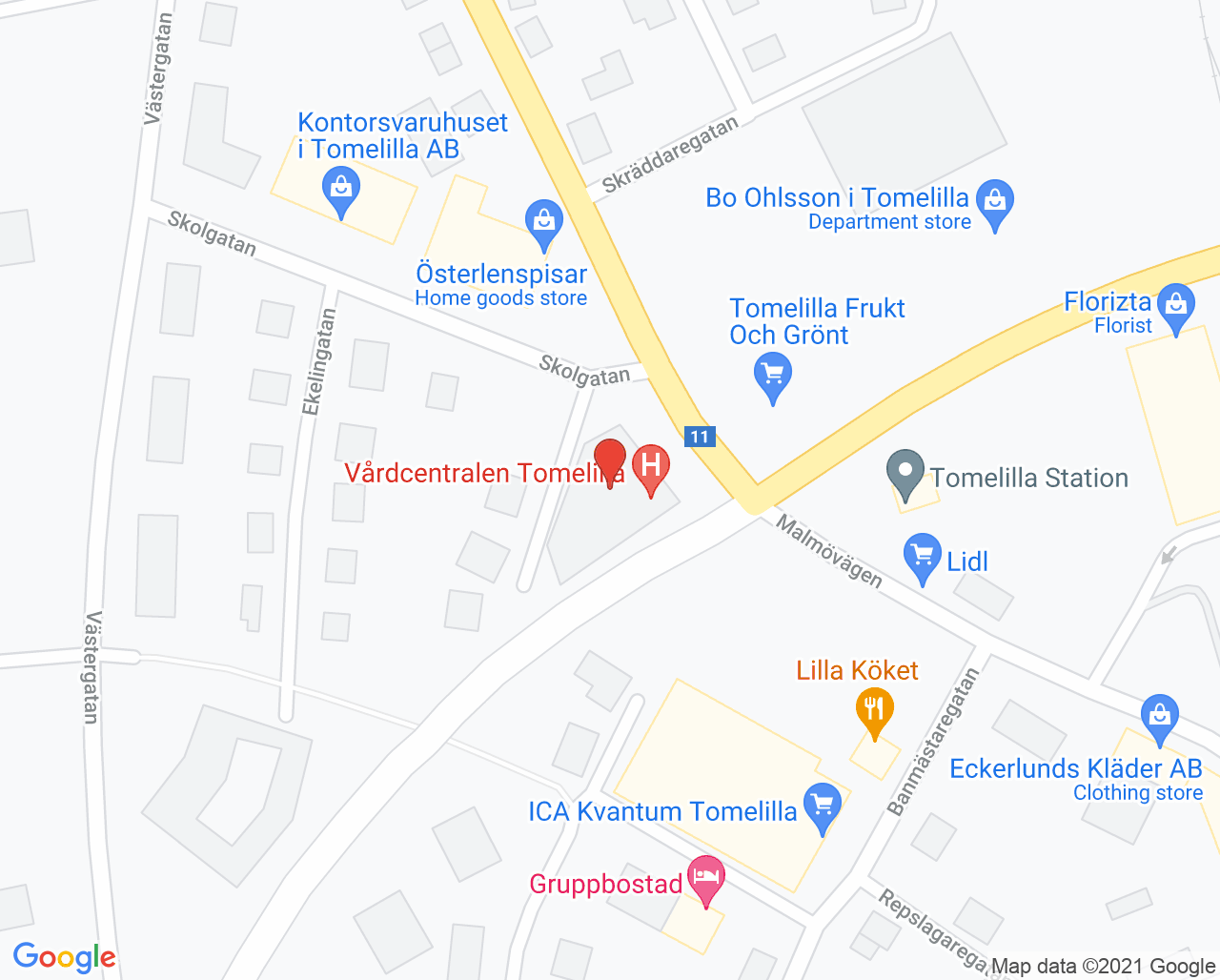 Karta till Tandläkarna Thufvesson, Tomelilla