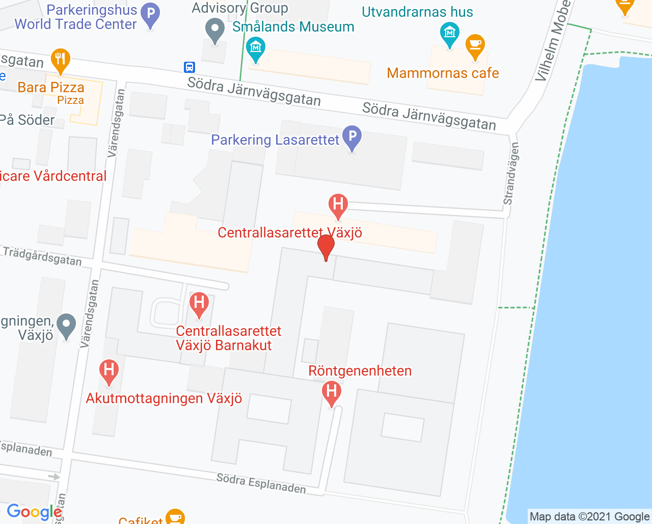 Karta till Röntgenenheten Växjö