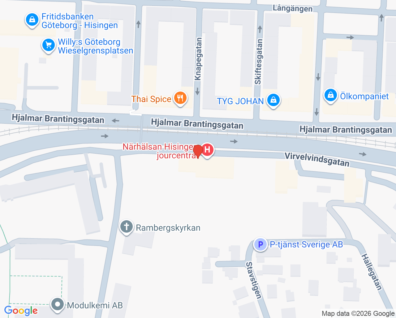 Karta till Närhälsan Brämaregården barnavårdscentral, Göteborg
