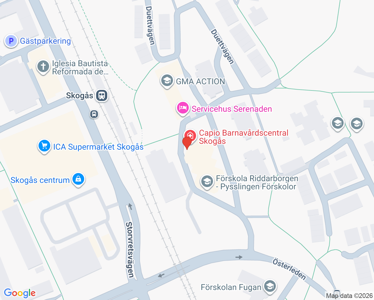 Karta till Capio Barnmorskemottagning Skogås
