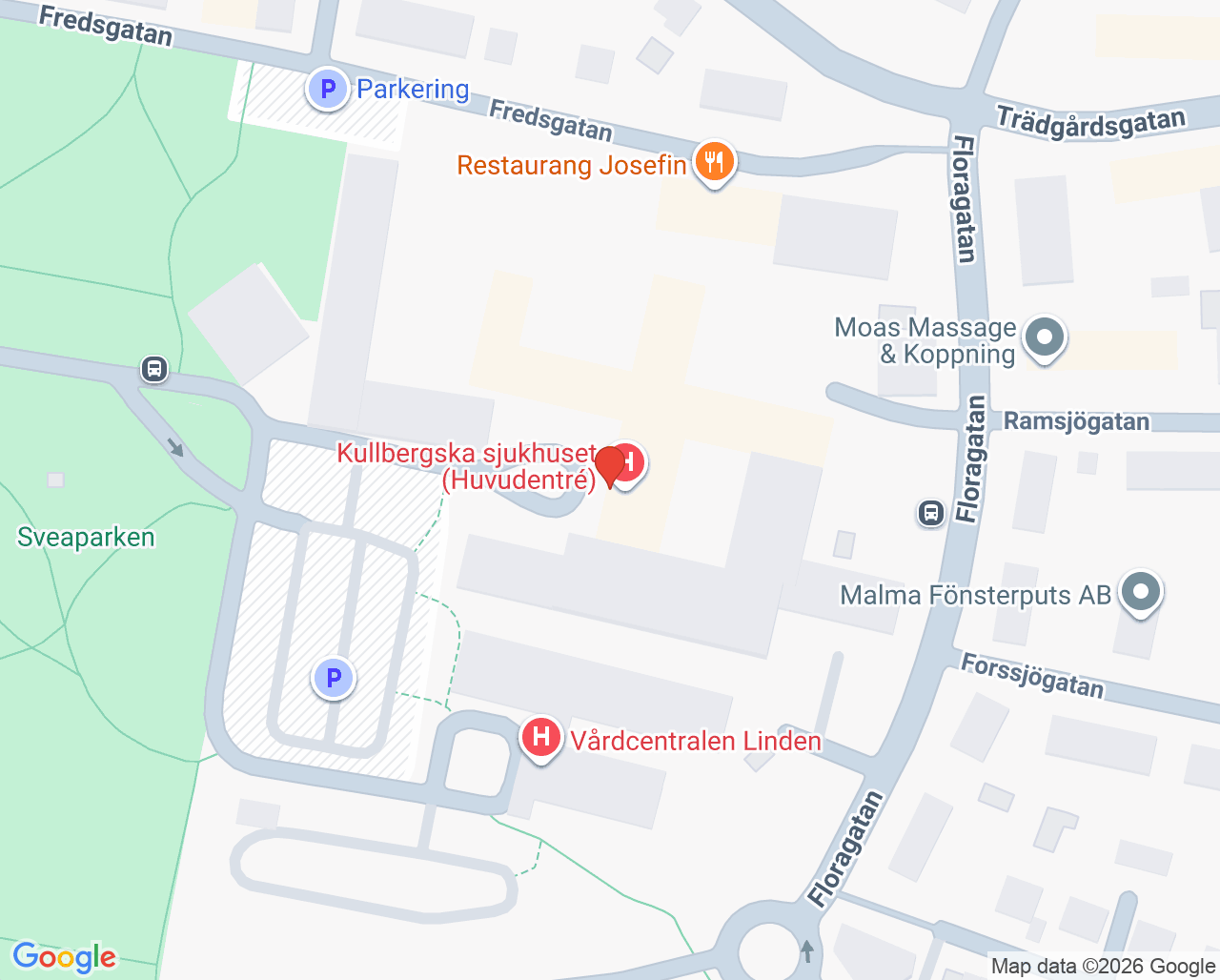 Karta till Primärvårdsjouren Kullbergska sjukhuset, Vårdcentralen Linden Katrineholm