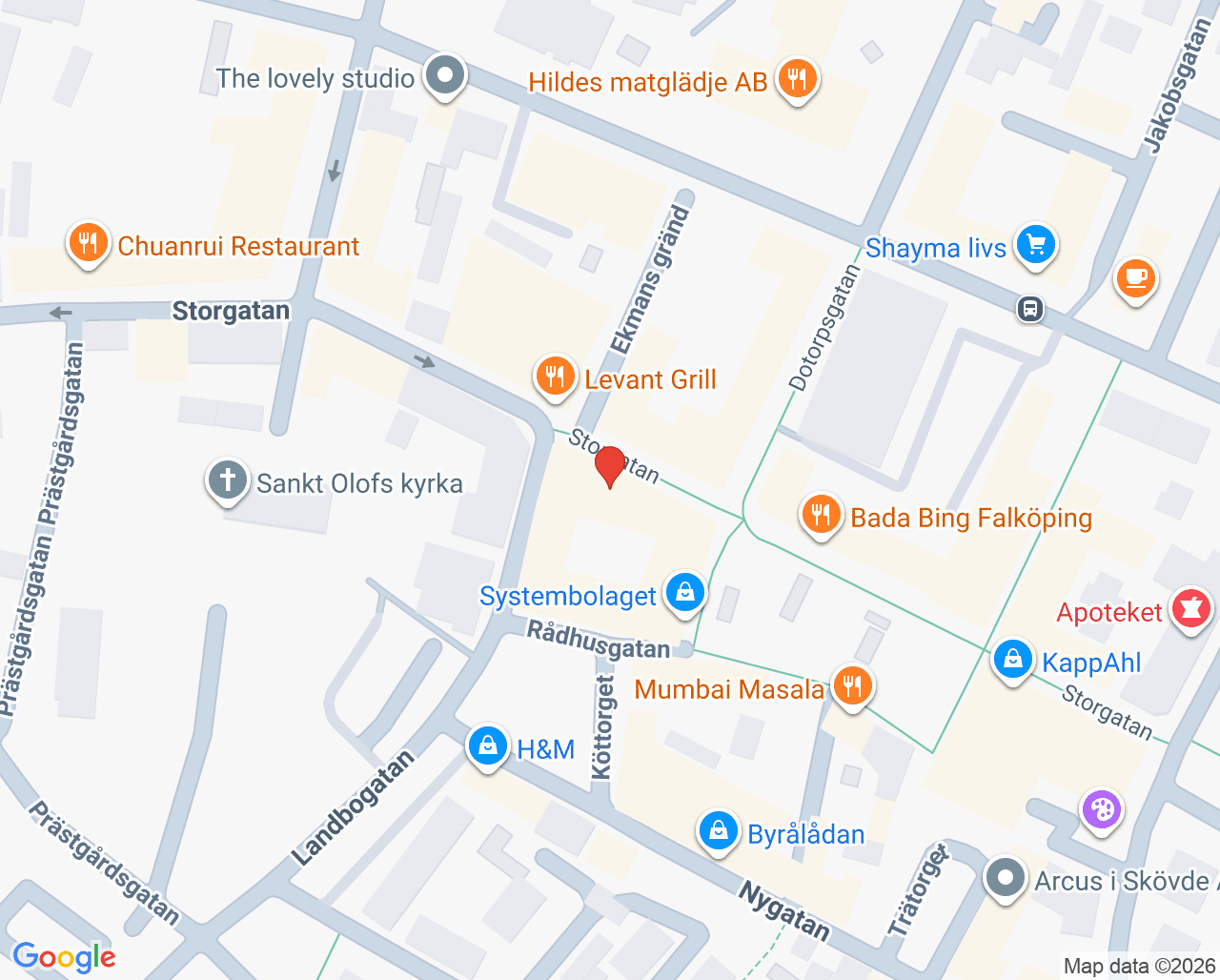 Karta till Storgatans Tandvård, Falköping