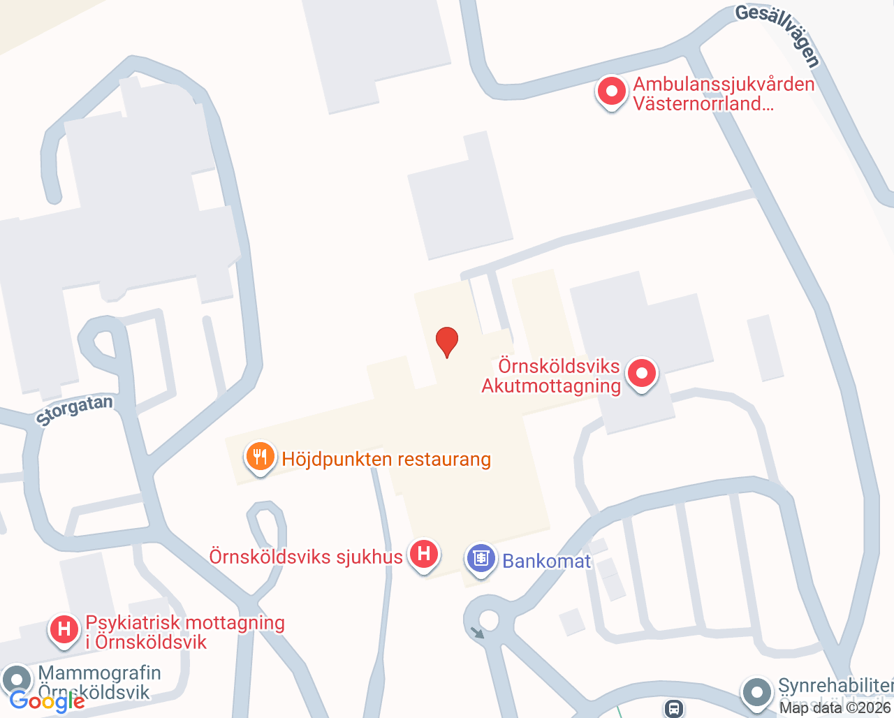 Karta till Blodcentral Örnsköldsvik