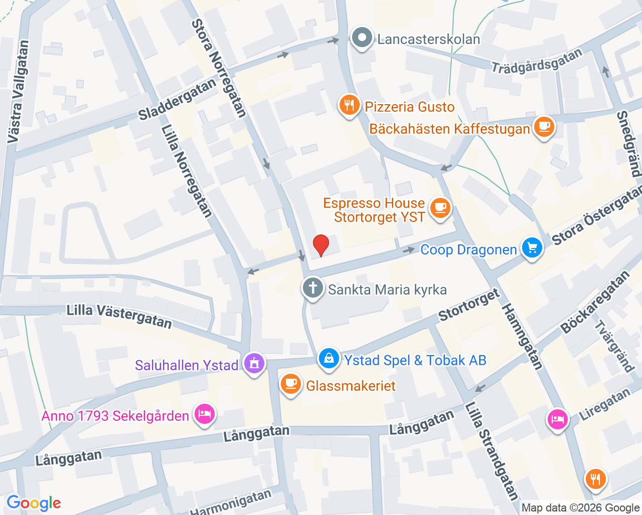 Karta till Ystad Hudläkarmottagning, Ystad