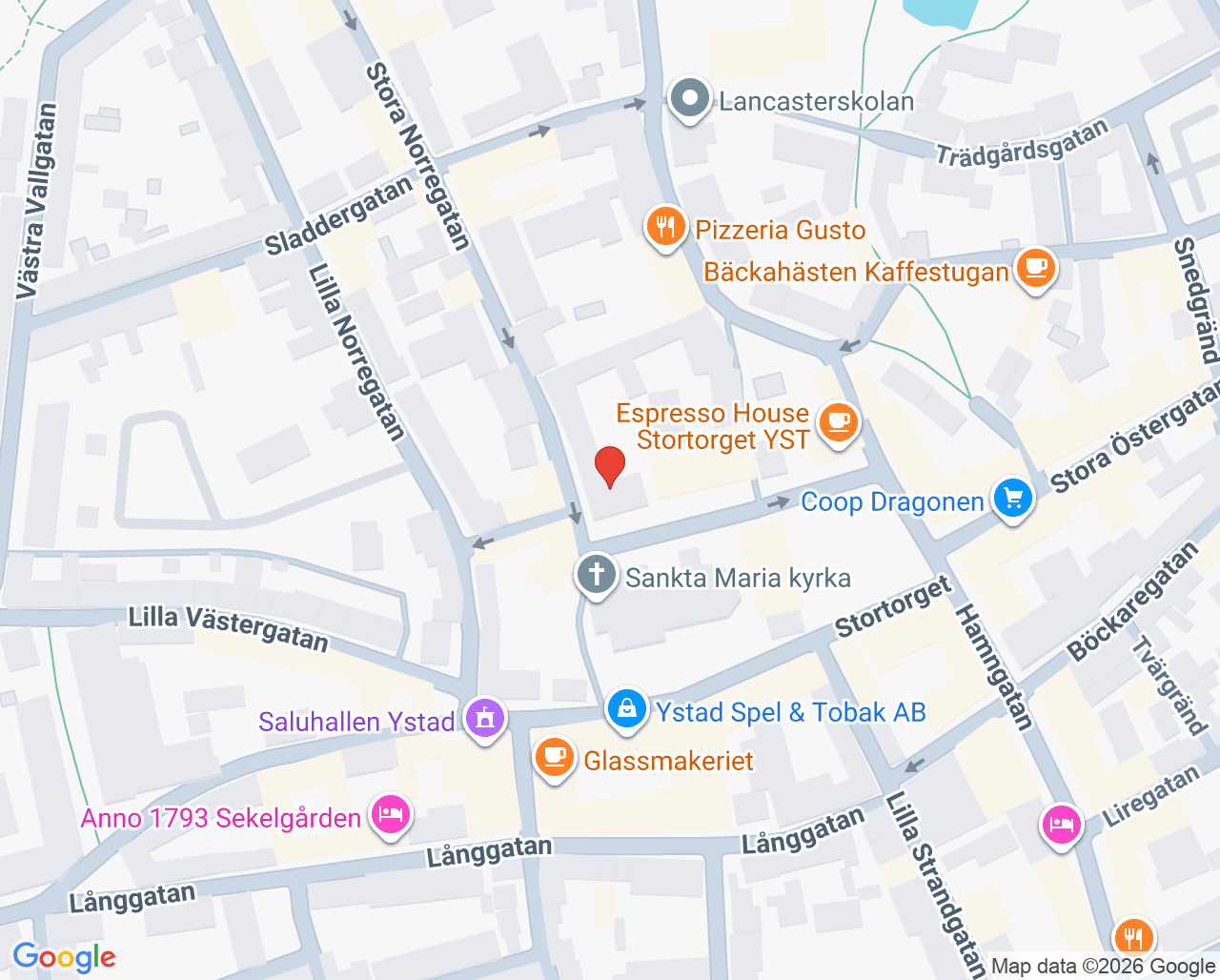 Karta till Ystad Hudläkarmottagning