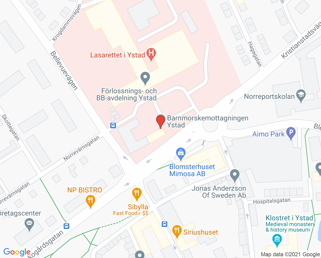 Karta till Barnmorskemottagningen Ystad