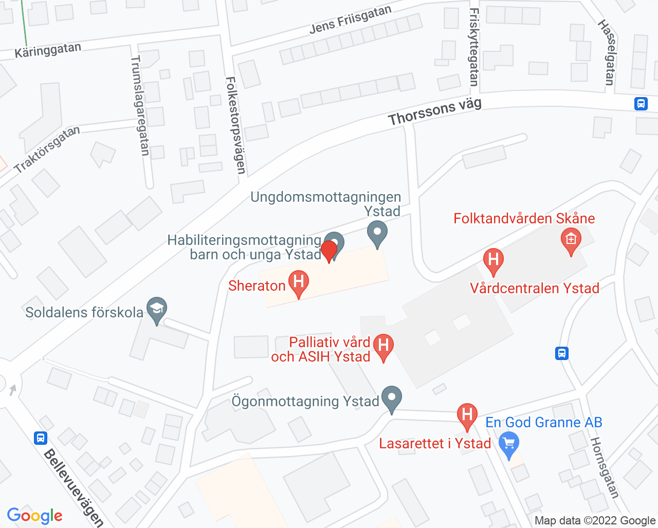Karta till Habiliteringsmottagning barn och unga Ystad