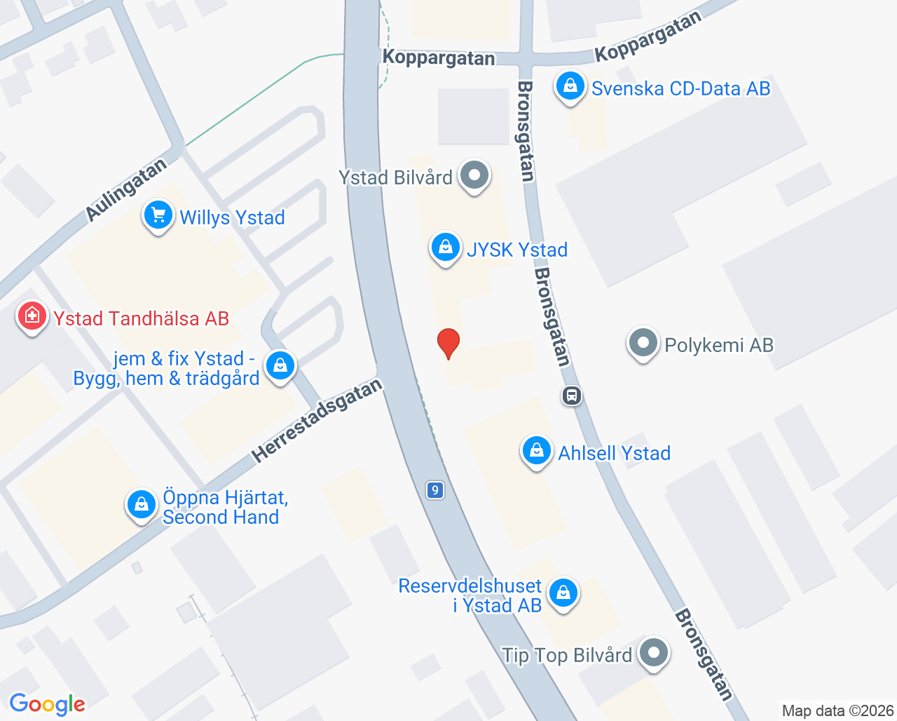 Karta till Fysioterapimottagning Fysiocatrin Catrin Haernfelt Ystad
