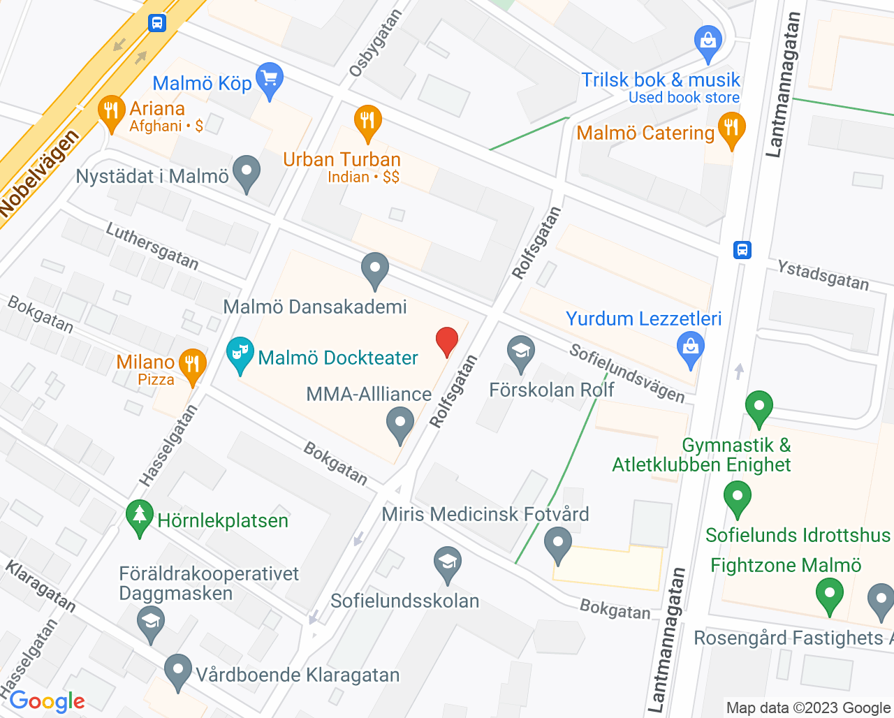 Karta till Vårdcentralen Möllevången filial Sofielund Malmö, Malmö