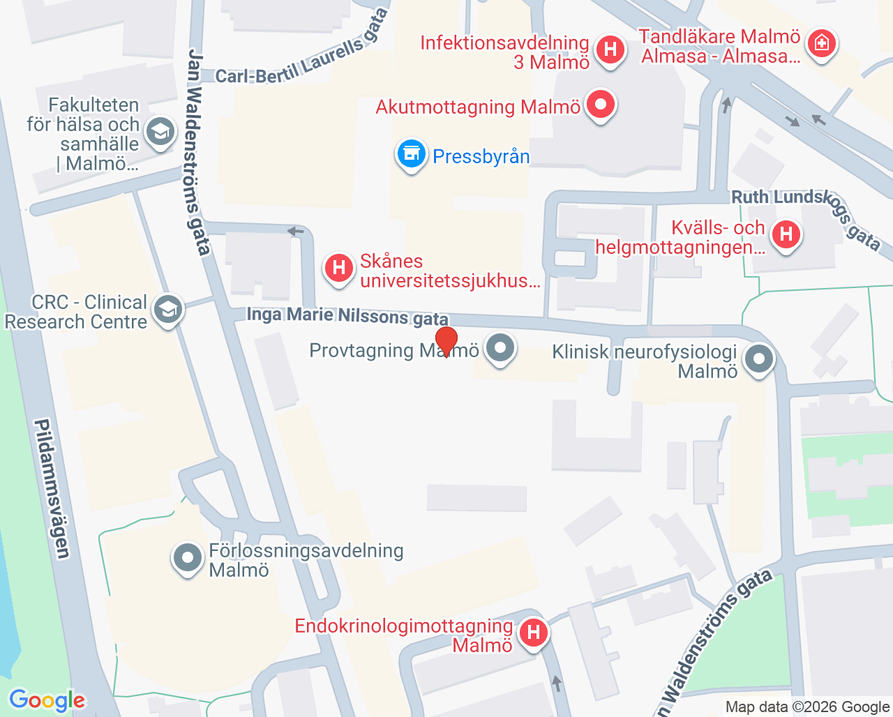 Karta till Kirurgiavdelning kolorektal Malmö