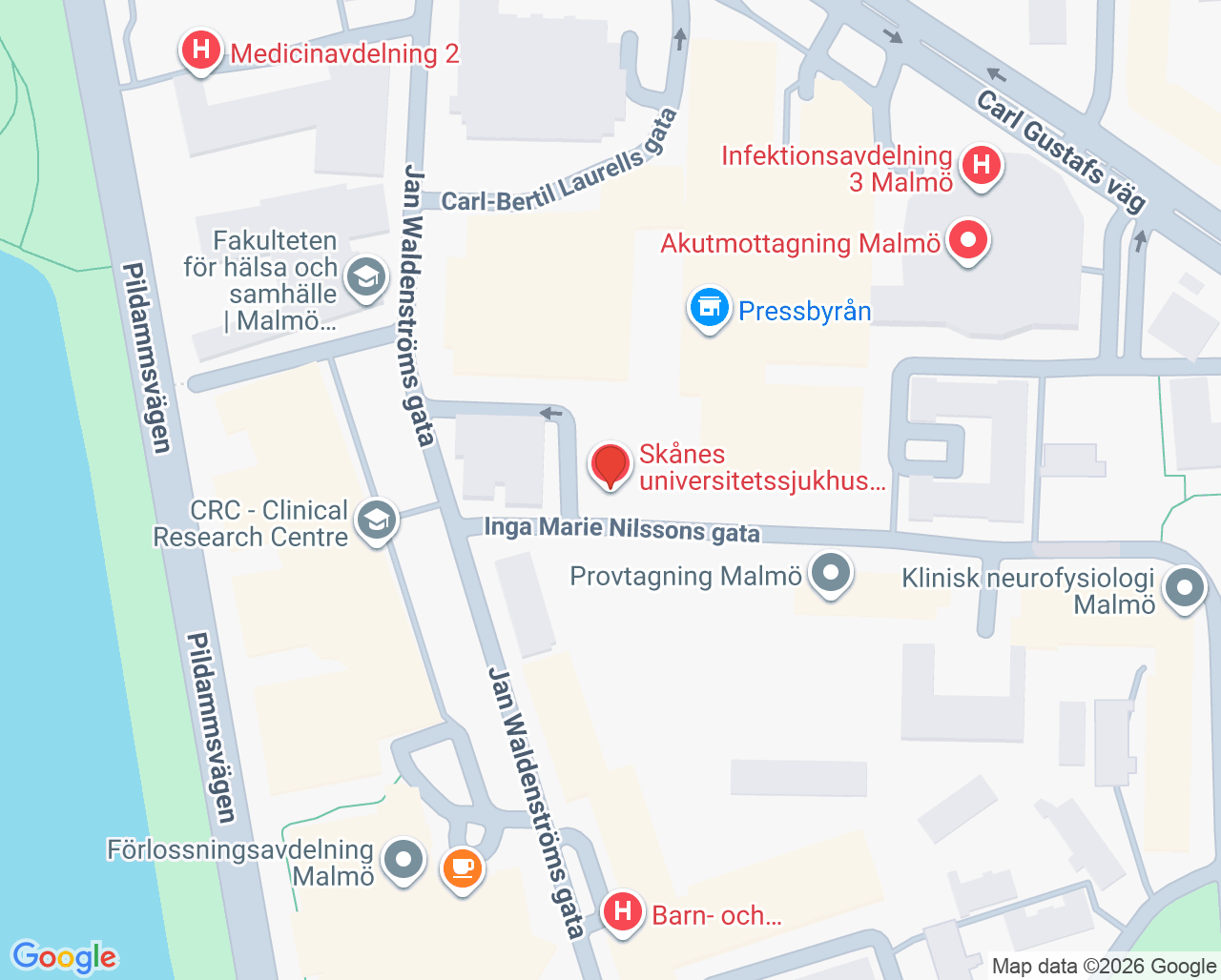 Karta till Akutavdelning Malmö