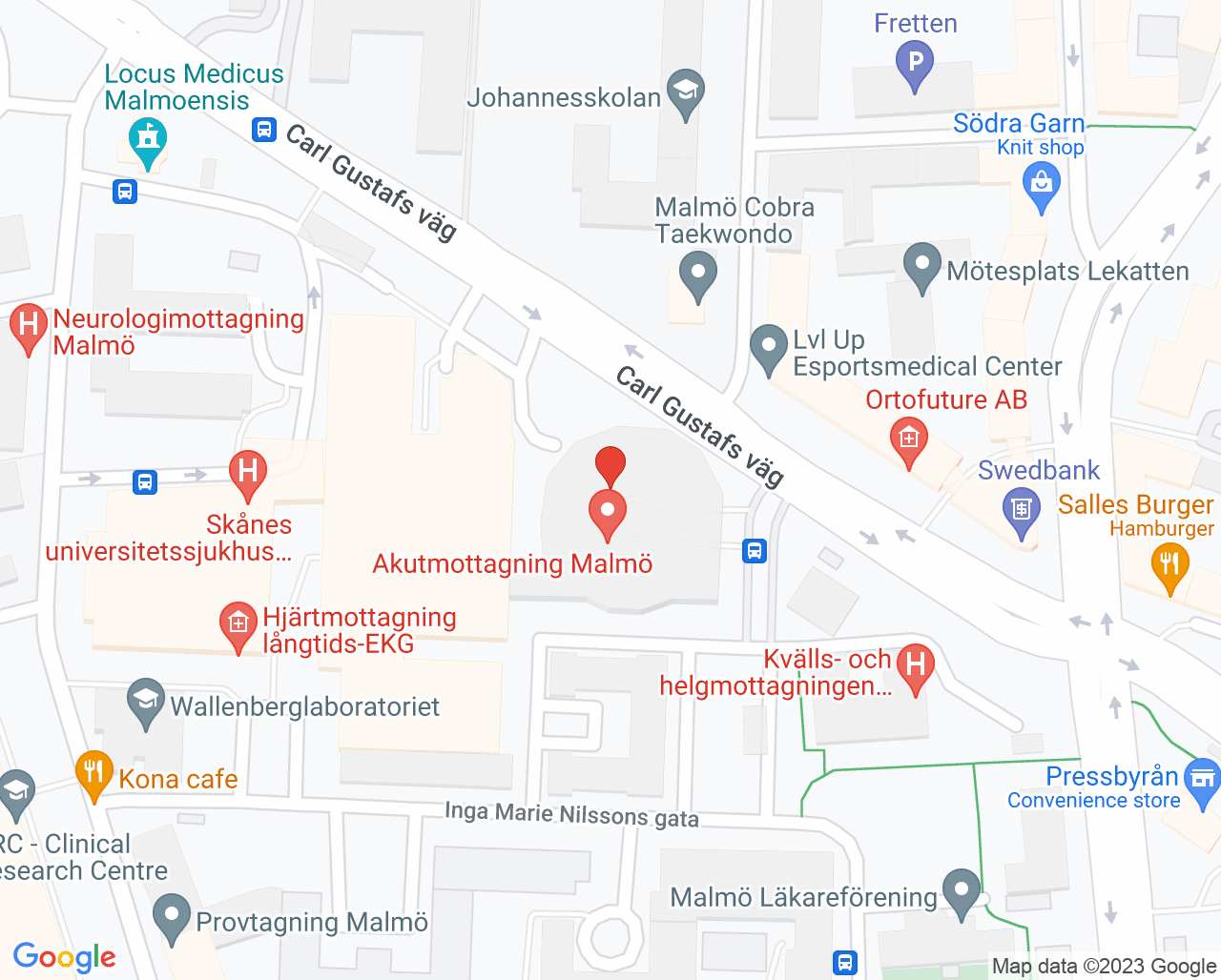 Karta till Barn- och ungdomsmedicinavdelning 2 Malmö