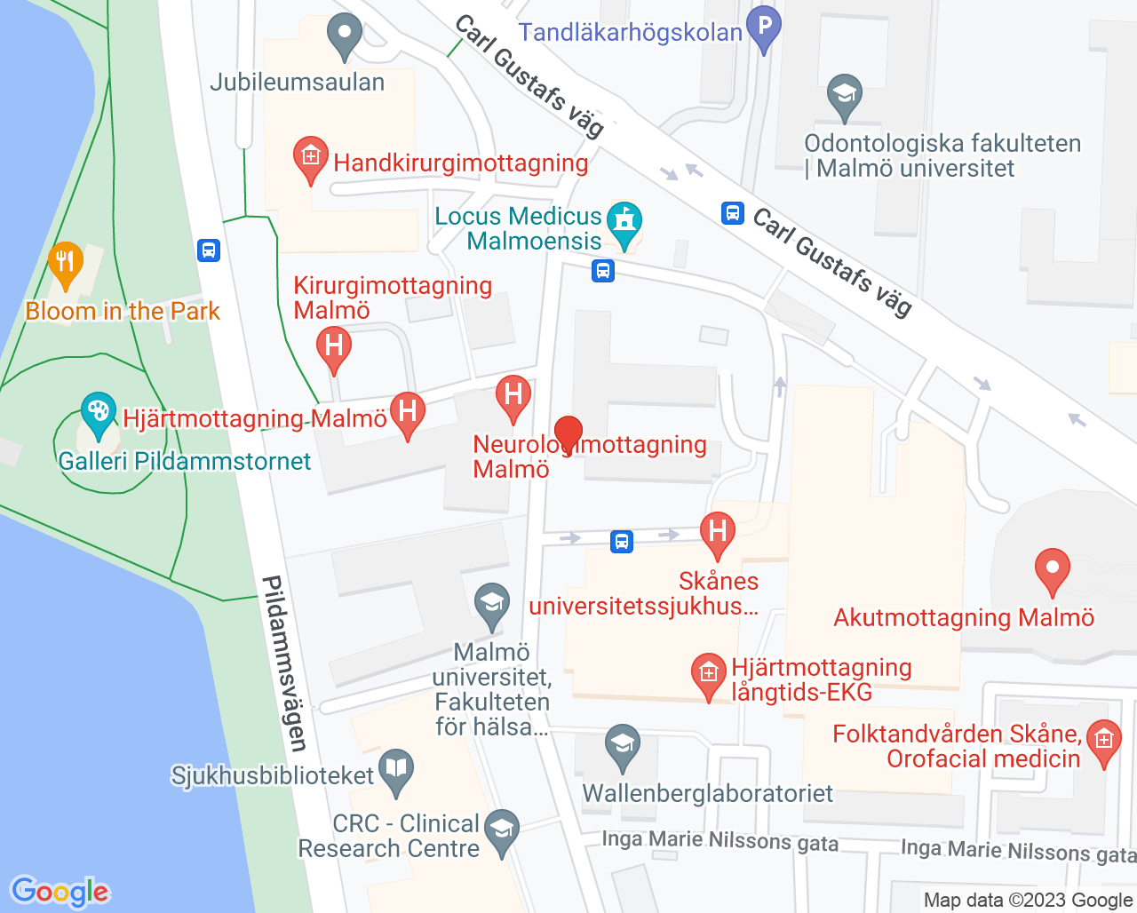 Karta till Vuxenpsykiatriavdelning 1 beroende Malmö