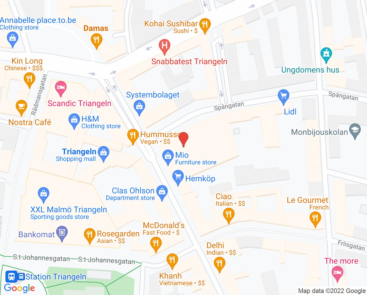 Karta till Spångatans Tandläkare, Malmö