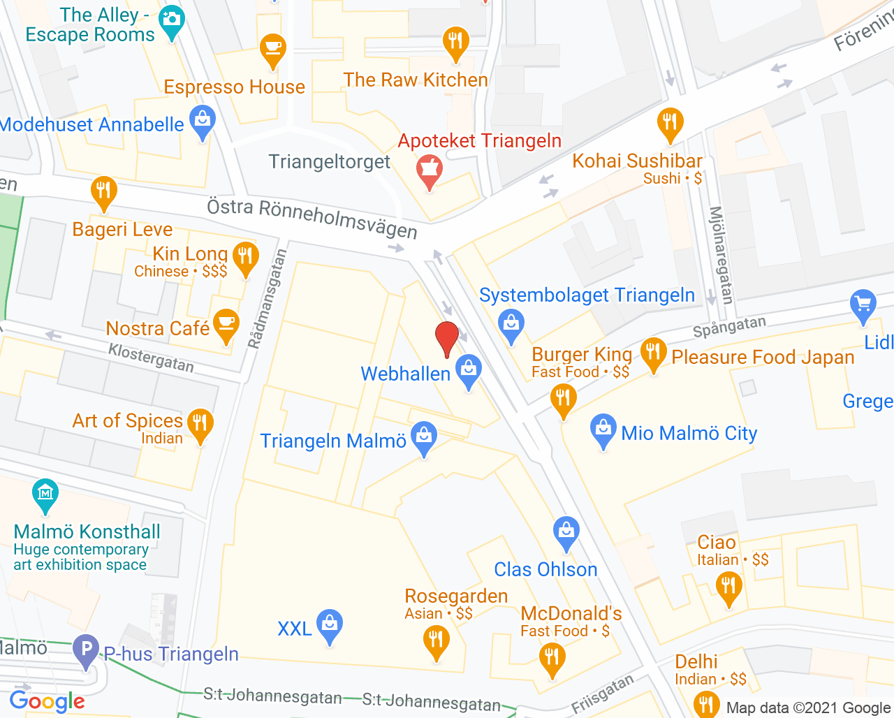 Karta till Vuxenpsykiatrimottagning beroende Triangeln Malmö