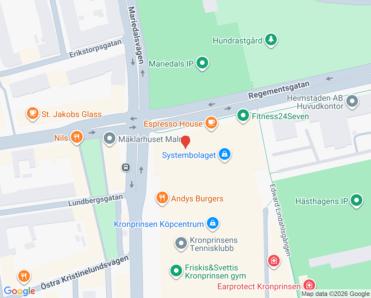Karta till Synsam Malmö Kronprinsen