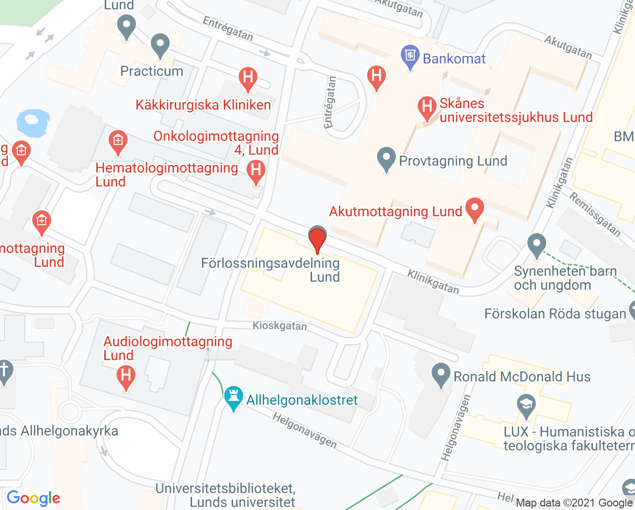 Karta till Prenatalavdelning Lund
