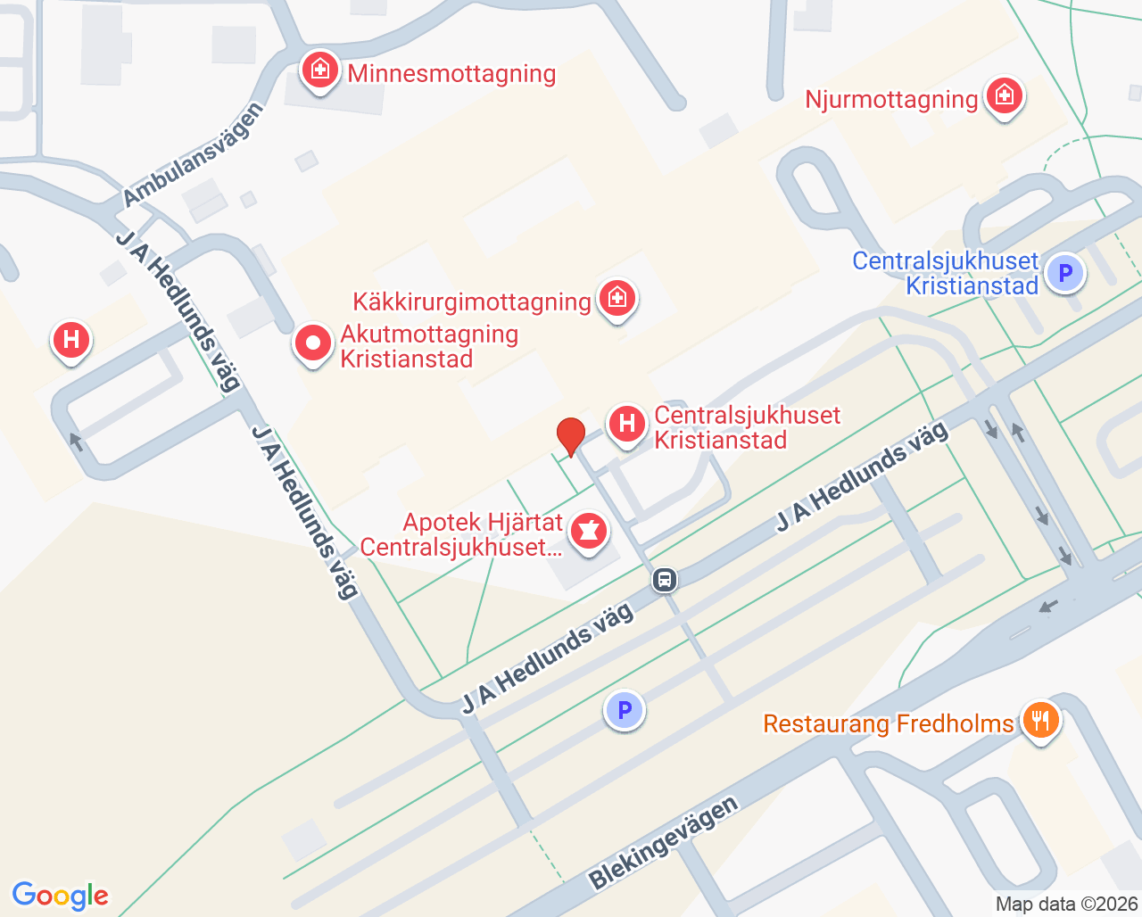 Karta till Kärlkirurgimottagning Kristianstad