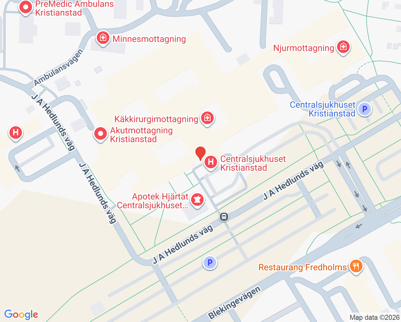 Karta till Medicinavdelning akut Kristianstad